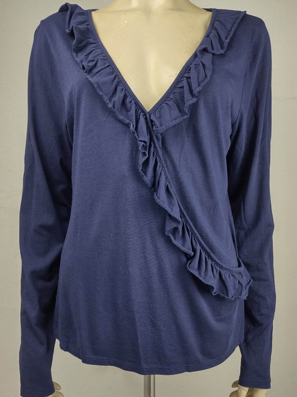 Lilly Pulitzer dark blue navy ruffled V-Neck faux wrap blouse top womens Large